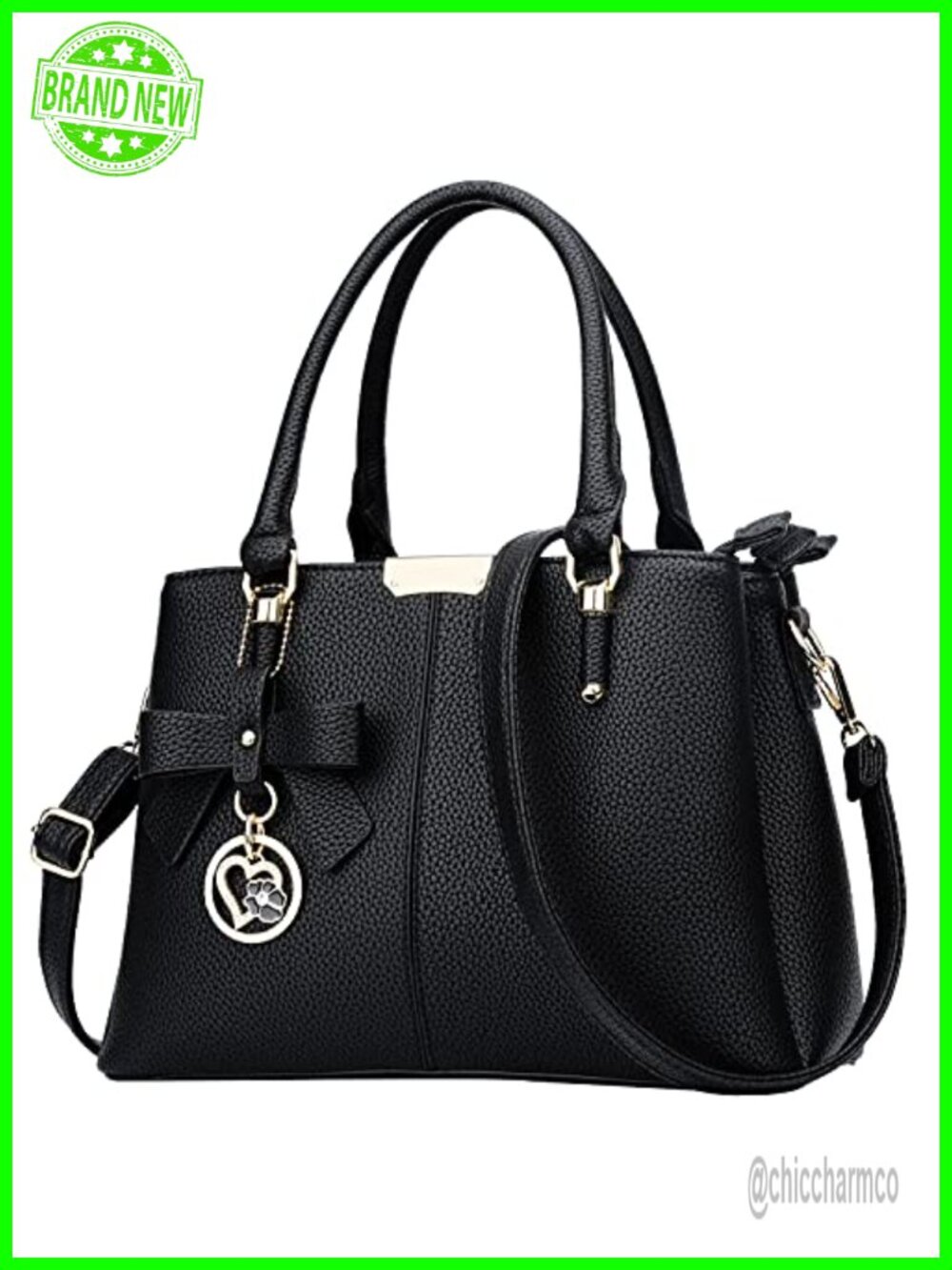 PU Leather Satchel Handbag Top Handle Purse Medium Zip Compartments